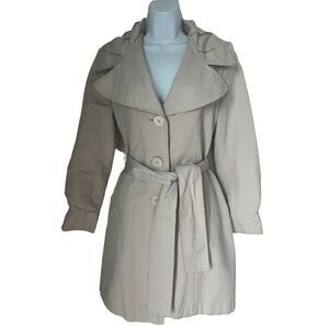Tahari Khaki Tan Flax Trench Coat Lined  Belted Jacket sz M